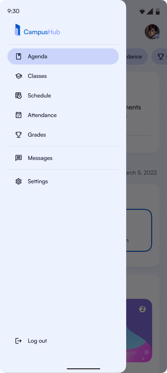 Home screen with menu